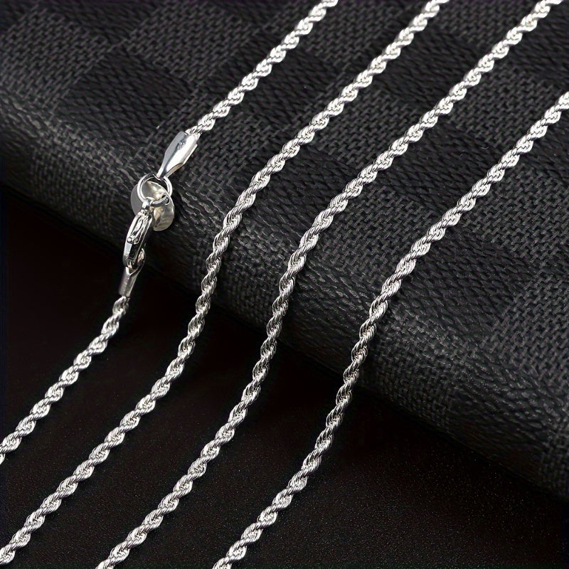 2PCS 925 Sterling Silver Twisted Rope Chain Necklace and Bracelet Set - Timeless Hip Hop Style Jewelry with Shiny Finish, Elegant Design, and Versatile Accessorizing Options for Women