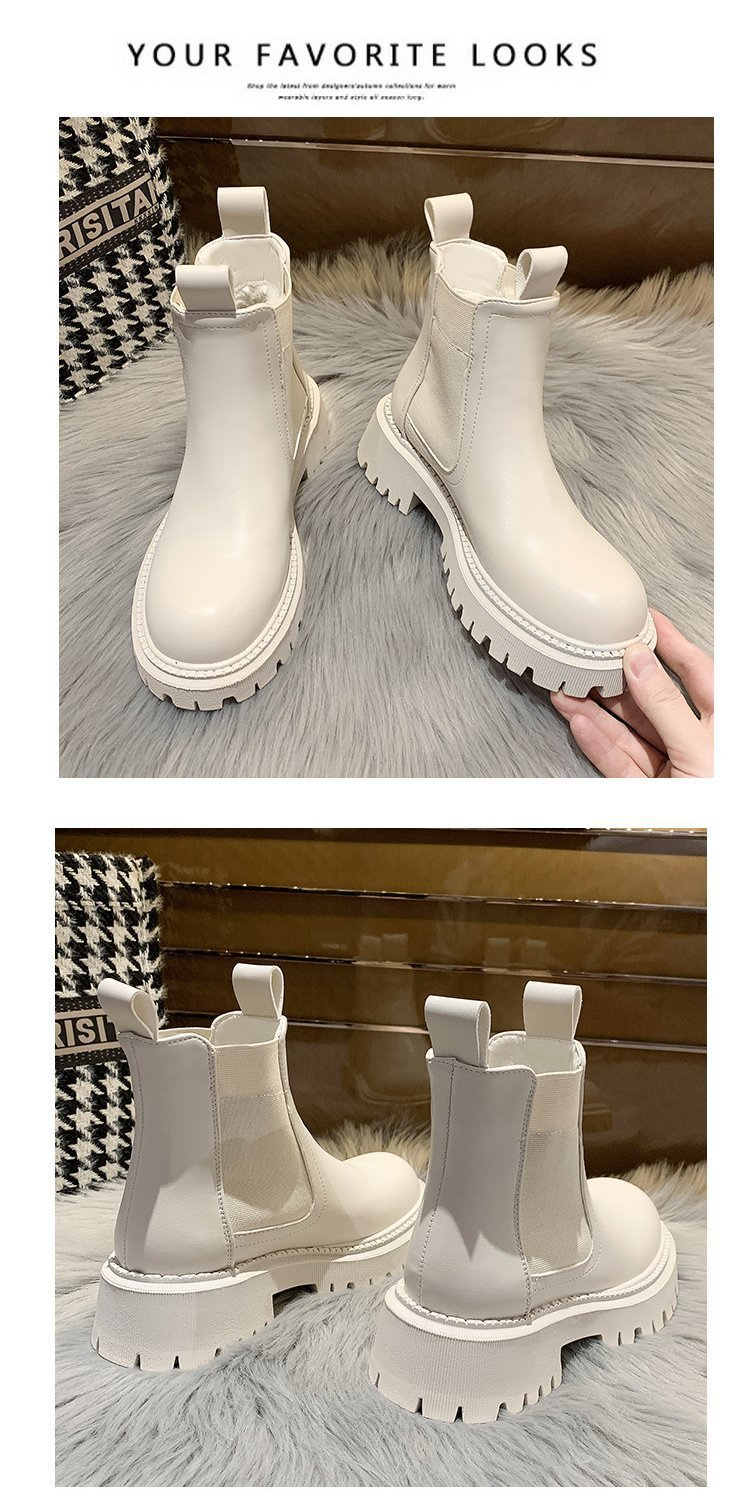 Purpdrank - 2023 New Chunky Boots Fashion Platform Women Ankle Female Sole Pouch Ankle Botas Mujer Round Toe Slip-On Botas Altas Mujer
