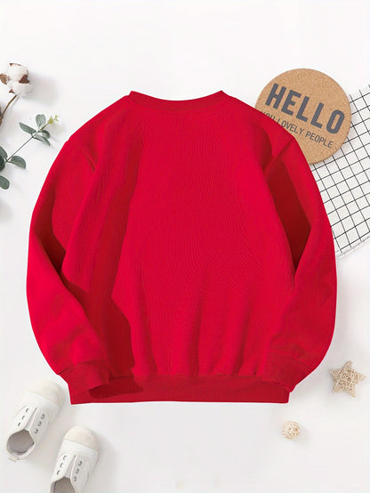 Boys' Cozy Fleece-Lined Christmas Fire Truck Print Sweatshirt - Casual Long Sleeve Pullover for Fall/Winter