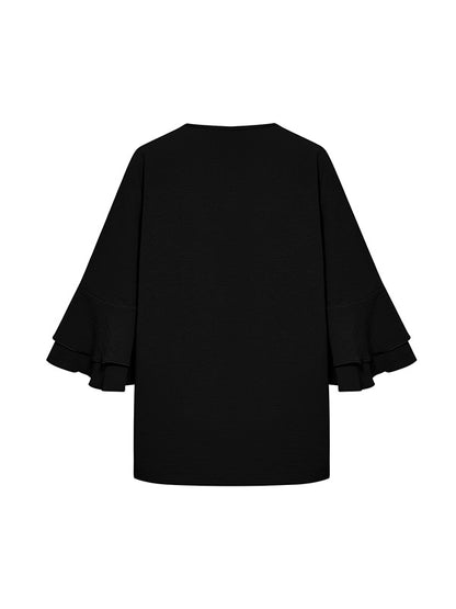 xakxx Half Sleeves Loose Solid Color V-Neck T-Shirts Tops