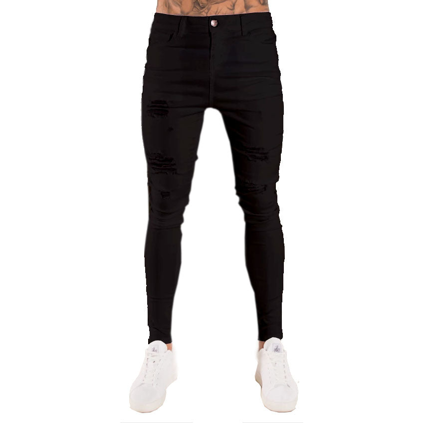 2025 Popularan Station New Men's Pants 2021 Autumn White Ripped 2025 Cross-border Black Slim-fit High Waist Jeans Men's Clothing