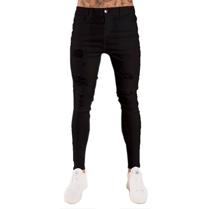 2025 Popularan Station New Men's Pants 2021 Autumn White Ripped 2025 Cross-border Black Slim-fit High Waist Jeans Men's Clothing