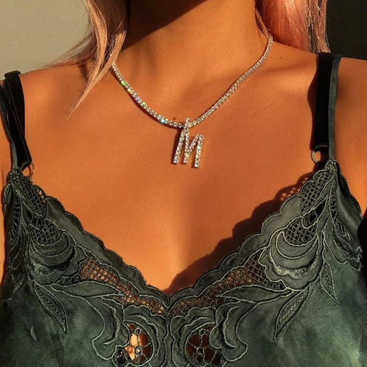 2025 0225  English letter necklace ins women's New with rhinestone pendant simple alloy neck chain necklace
