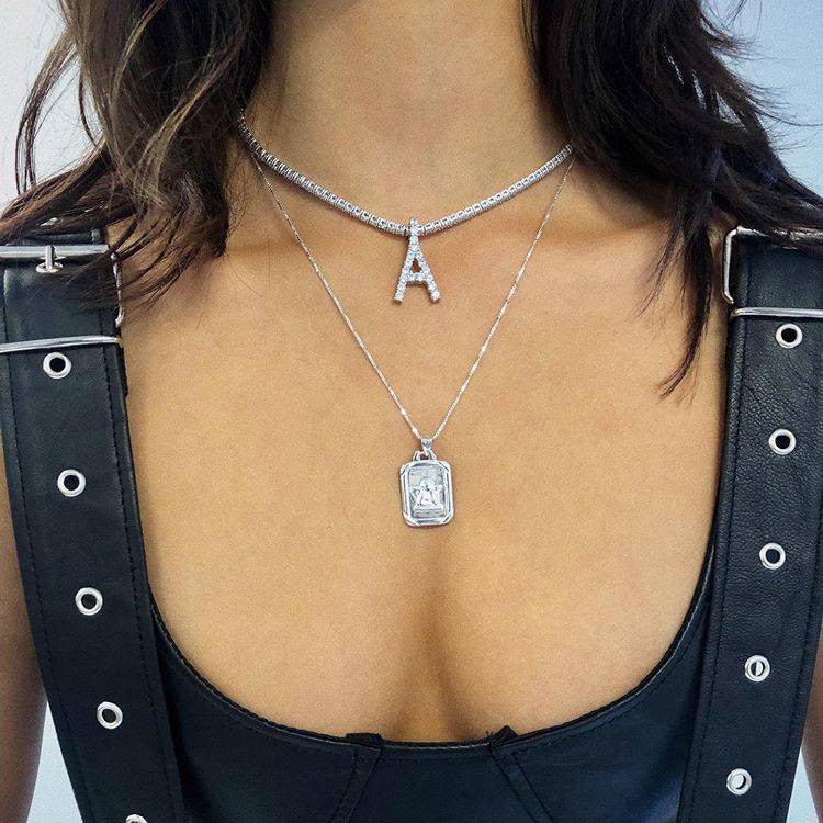 2025 0225  English letter necklace ins women's New with rhinestone pendant simple alloy neck chain necklace