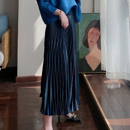 2025 skirt women's drape new high-end niche design sense a word high waist thin pleated medium and long skirt Popular style