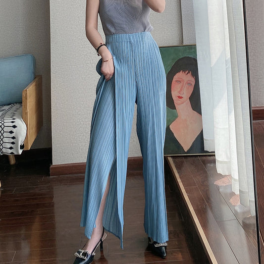 2025 Folded wide-leg pants women's spring and summer new thin long split high waist drape long loose and comfortable casual pants