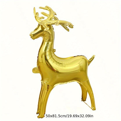1pc Golden Foil Reindeer Balloon, Large Christmas Party Balloon, Festive Winter Theme Birthday Decor, Christmas New Year Garden Decoration, Aluminum Film, No Power Required, Home Kitchen Party Supplies