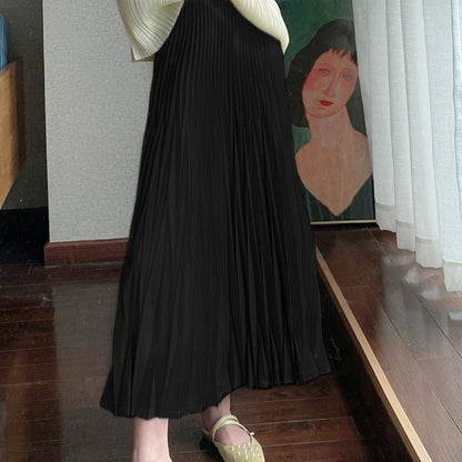 2025 skirt women's drape new high-end niche design sense a word high waist thin pleated medium and long skirt Popular style