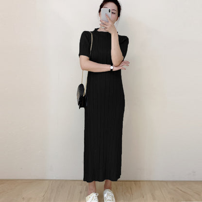 2025 Summer new pleated dress clothes femininity age reduction large size thin long solid color pleated skirt