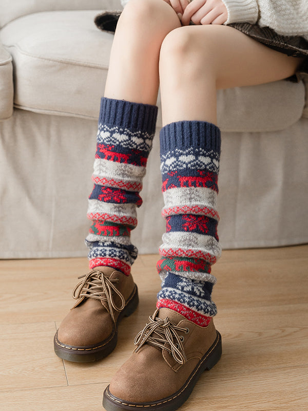 xakxx Knitting Keep Warm Printed Leg Warmers Accessories