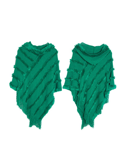 xakxx Hooded Keep Warm Solid Color Tasseled Cape Shawl&Cloak