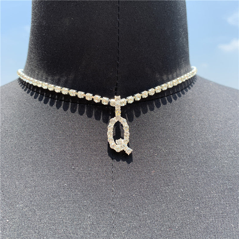 2025 0225  English letter necklace ins women's New with rhinestone pendant simple alloy neck chain necklace