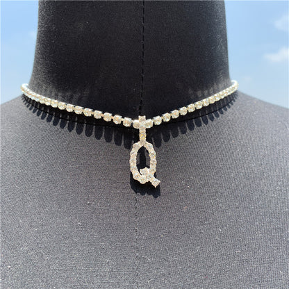 2025 0225  English letter necklace ins women's New with rhinestone pendant simple alloy neck chain necklace