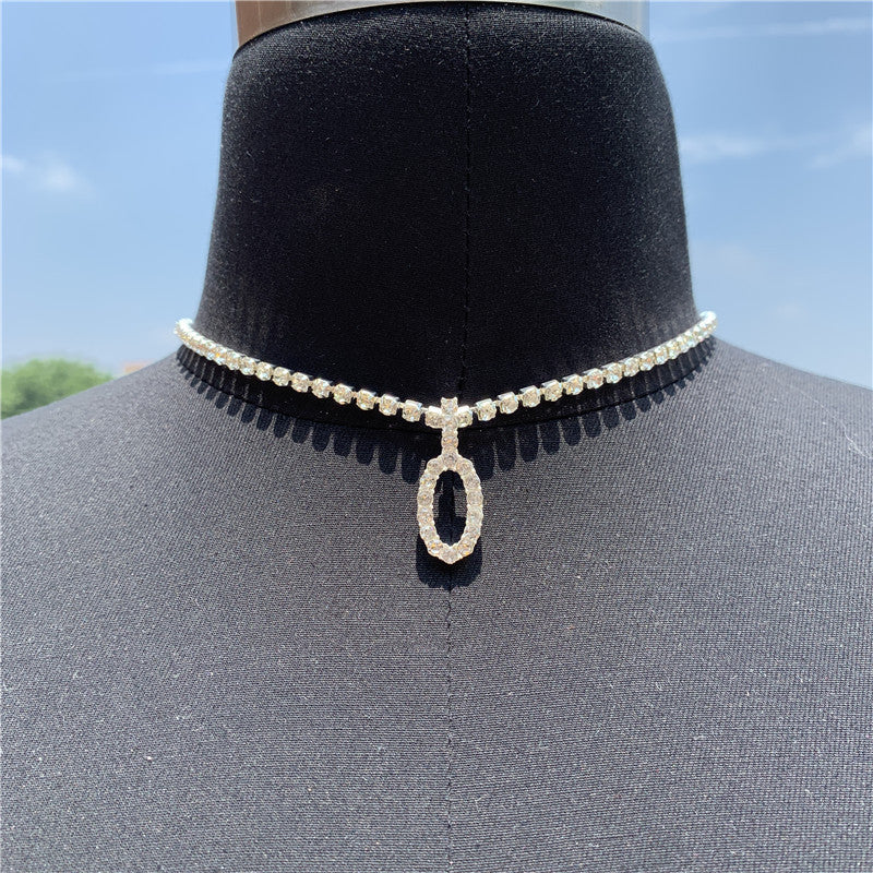2025 0225  English letter necklace ins women's New with rhinestone pendant simple alloy neck chain necklace