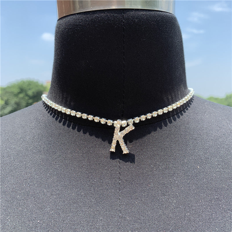 2025 0225  English letter necklace ins women's New with rhinestone pendant simple alloy neck chain necklace