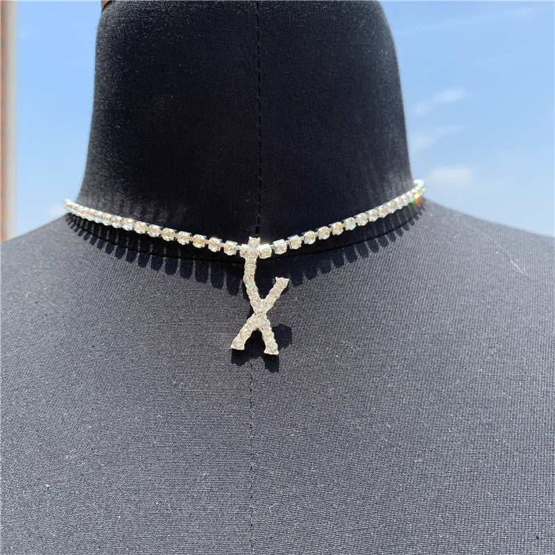 2025 0225  English letter necklace ins women's New with rhinestone pendant simple alloy neck chain necklace