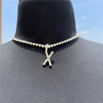 2025 0225  English letter necklace ins women's New with rhinestone pendant simple alloy neck chain necklace