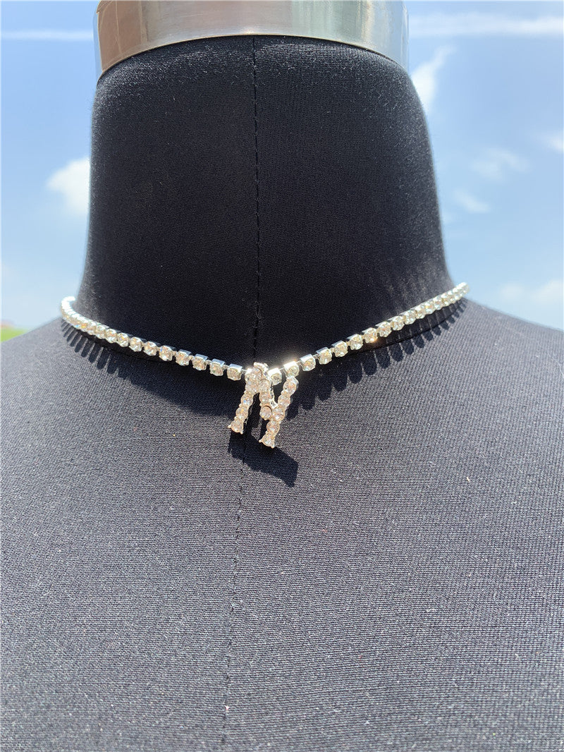 2025 0225  English letter necklace ins women's New with rhinestone pendant simple alloy neck chain necklace