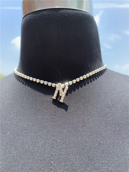 2025 0225  English letter necklace ins women's New with rhinestone pendant simple alloy neck chain necklace