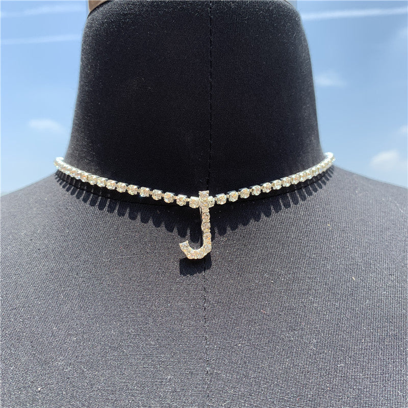 2025 0225  English letter necklace ins women's New with rhinestone pendant simple alloy neck chain necklace