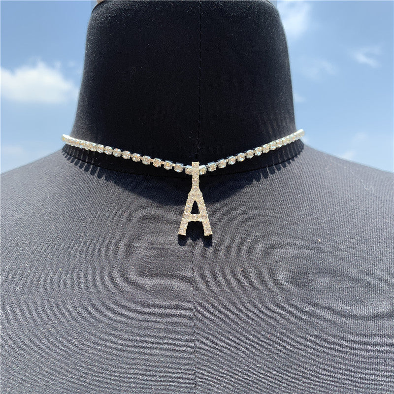 2025 0225  English letter necklace ins women's New with rhinestone pendant simple alloy neck chain necklace