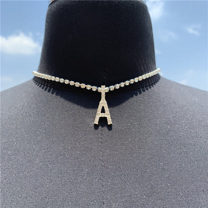 2025 0225  English letter necklace ins women's New with rhinestone pendant simple alloy neck chain necklace