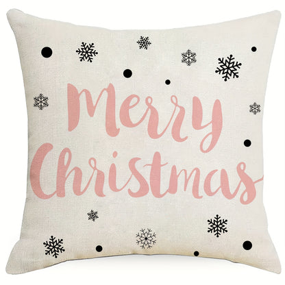 1pc Vibrant Christmas Cartoon Linen Blend Throw Pillow Case, Colorful Square Cushion Cover for Living Room Bedroom Couch Sofa, Single-Sided Printed Decorative Pillowcase with No Pillow Insert