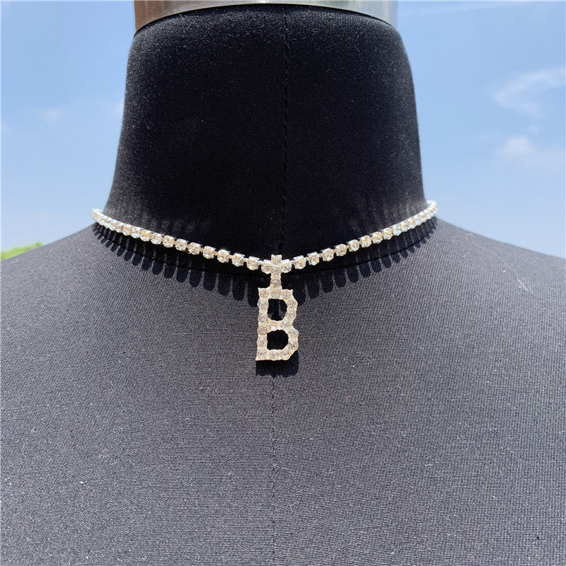 2025 0225  English letter necklace ins women's New with rhinestone pendant simple alloy neck chain necklace
