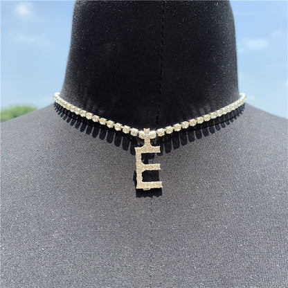 2025 0225  English letter necklace ins women's New with rhinestone pendant simple alloy neck chain necklace