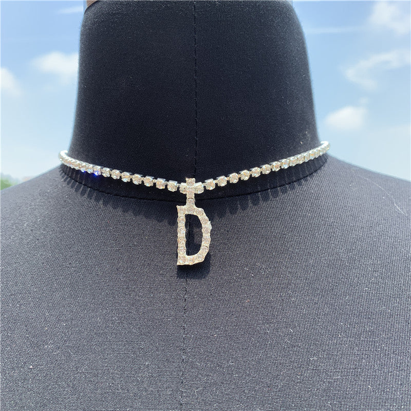 2025 0225  English letter necklace ins women's New with rhinestone pendant simple alloy neck chain necklace