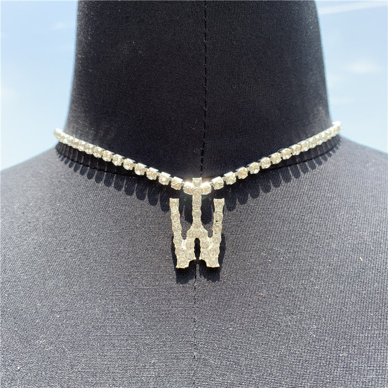 2025 0225  English letter necklace ins women's New with rhinestone pendant simple alloy neck chain necklace