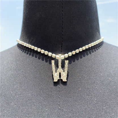 2025 0225  English letter necklace ins women's New with rhinestone pendant simple alloy neck chain necklace