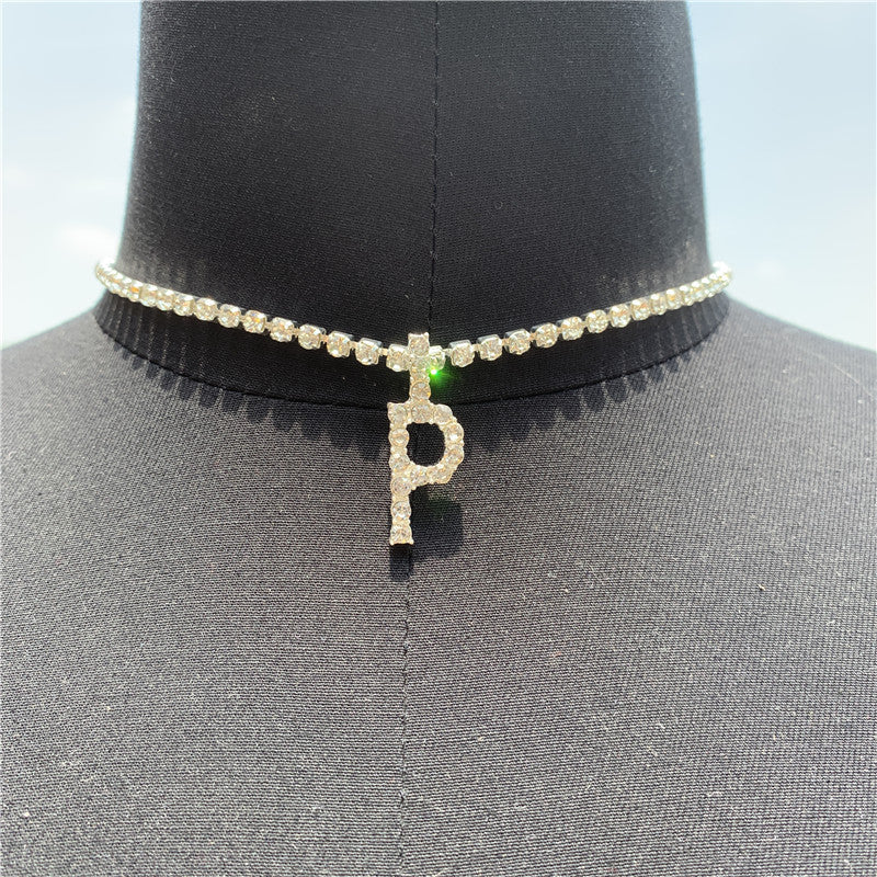 2025 0225  English letter necklace ins women's New with rhinestone pendant simple alloy neck chain necklace