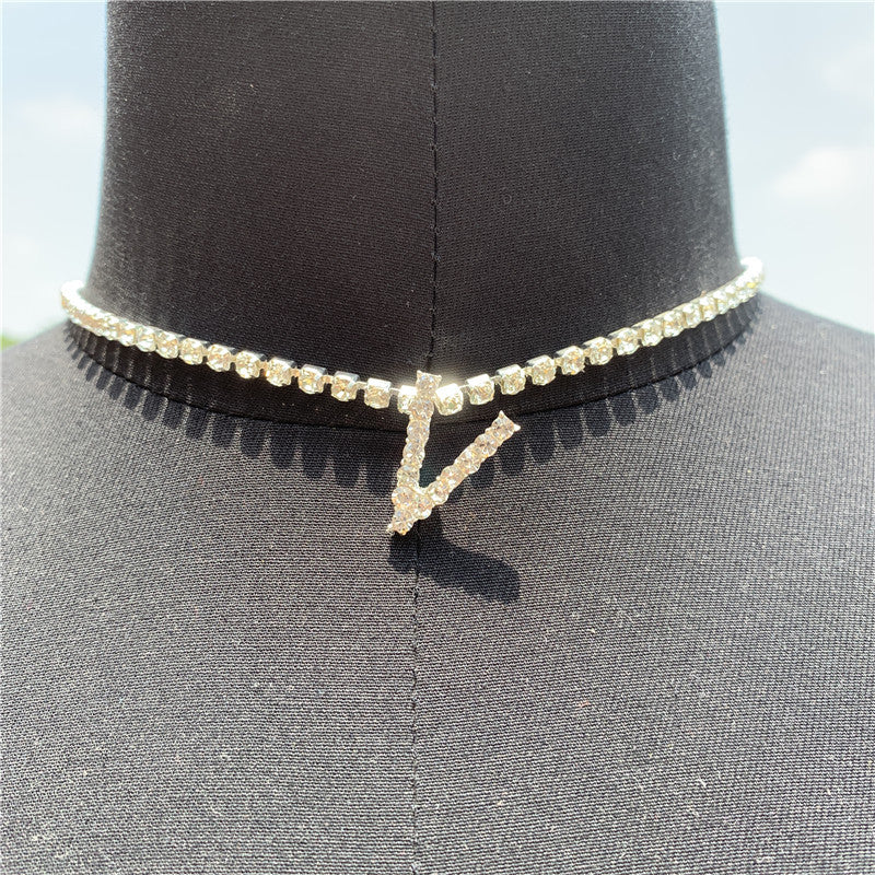2025 0225  English letter necklace ins women's New with rhinestone pendant simple alloy neck chain necklace