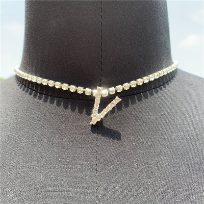 2025 0225  English letter necklace ins women's New with rhinestone pendant simple alloy neck chain necklace