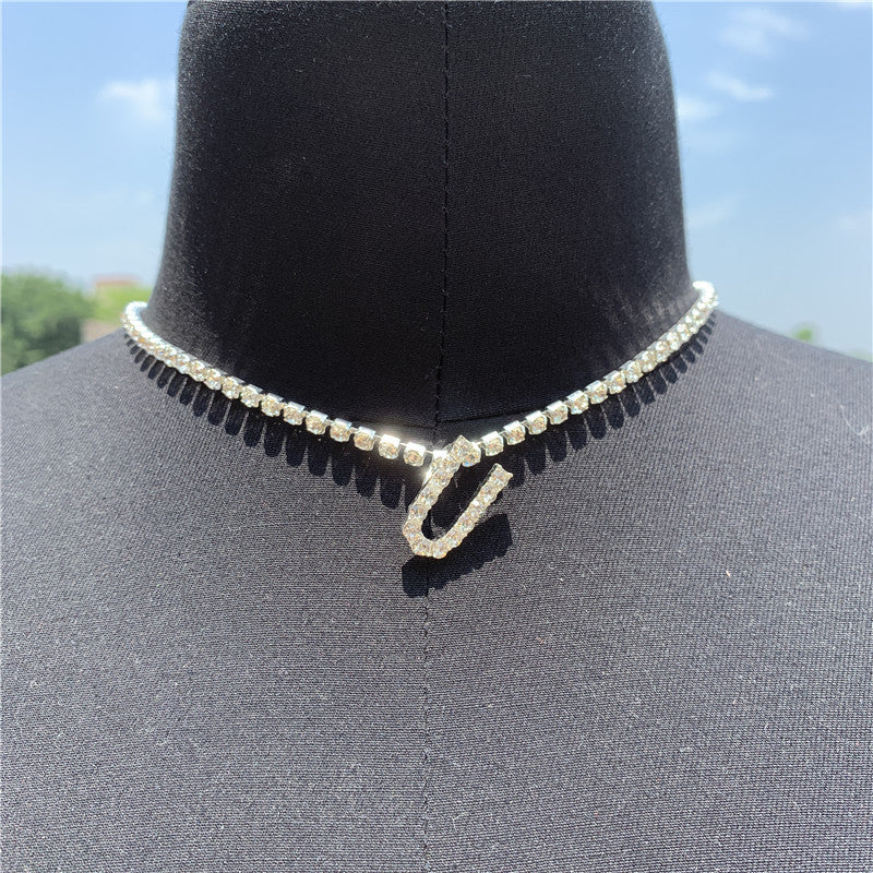 2025 0225  English letter necklace ins women's New with rhinestone pendant simple alloy neck chain necklace