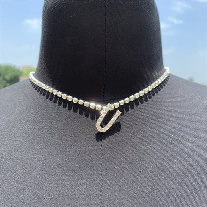 2025 0225  English letter necklace ins women's New with rhinestone pendant simple alloy neck chain necklace