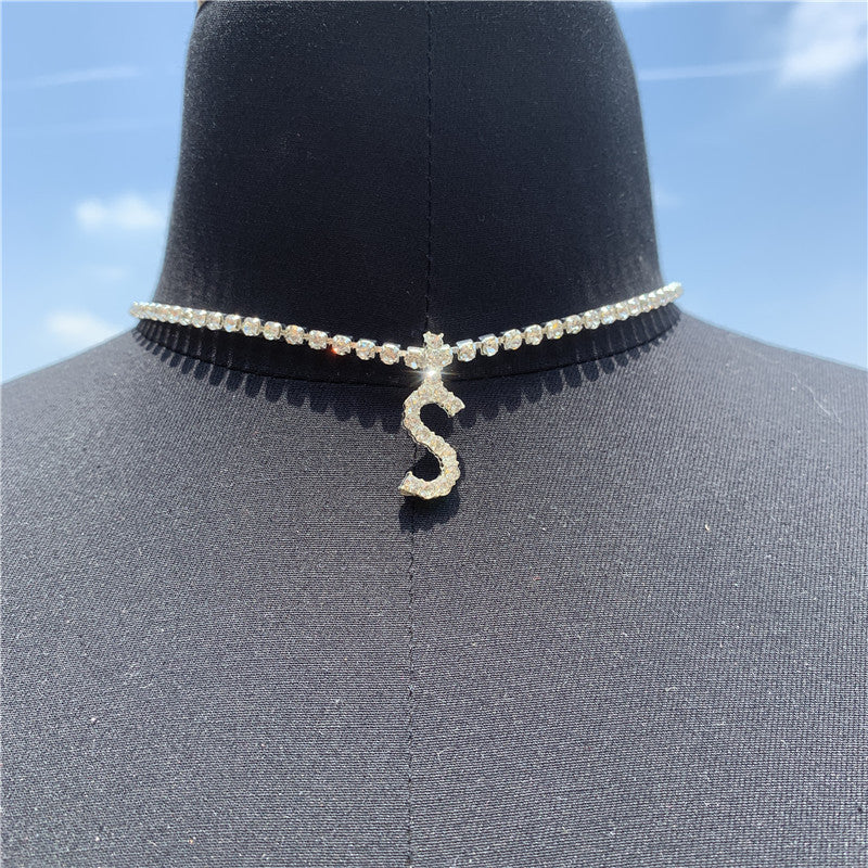 2025 0225  English letter necklace ins women's New with rhinestone pendant simple alloy neck chain necklace