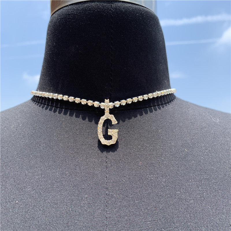 2025 0225  English letter necklace ins women's New with rhinestone pendant simple alloy neck chain necklace