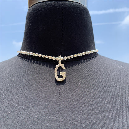 2025 0225  English letter necklace ins women's New with rhinestone pendant simple alloy neck chain necklace