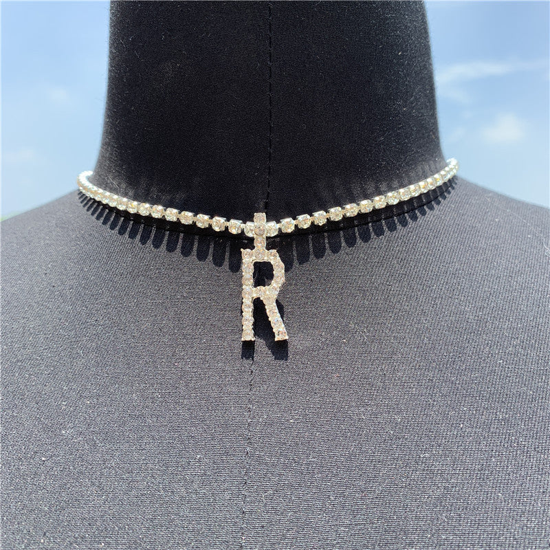 2025 0225  English letter necklace ins women's New with rhinestone pendant simple alloy neck chain necklace