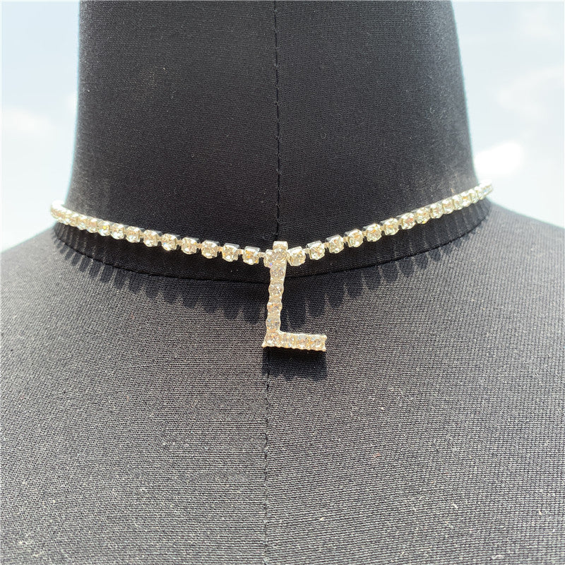 2025 0225  English letter necklace ins women's New with rhinestone pendant simple alloy neck chain necklace