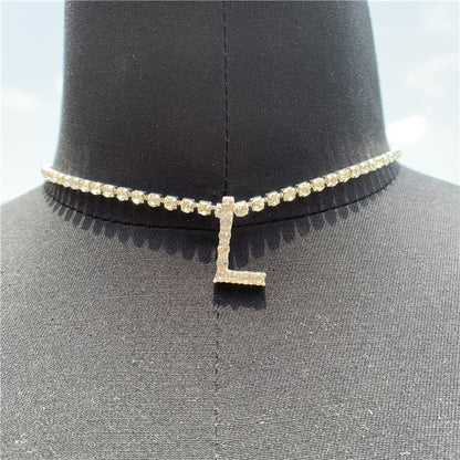 2025 0225  English letter necklace ins women's New with rhinestone pendant simple alloy neck chain necklace