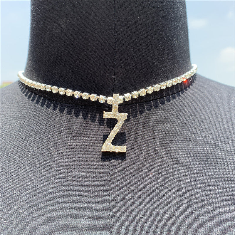 2025 0225  English letter necklace ins women's New with rhinestone pendant simple alloy neck chain necklace