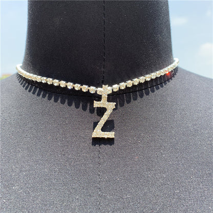 2025 0225  English letter necklace ins women's New with rhinestone pendant simple alloy neck chain necklace