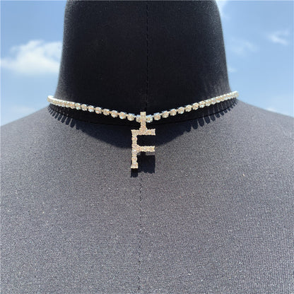 2025 0225  English letter necklace ins women's New with rhinestone pendant simple alloy neck chain necklace