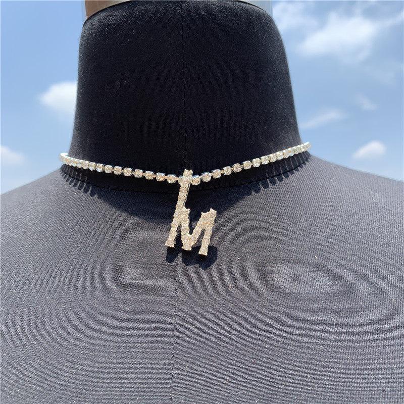 2025 0225  English letter necklace ins women's New with rhinestone pendant simple alloy neck chain necklace