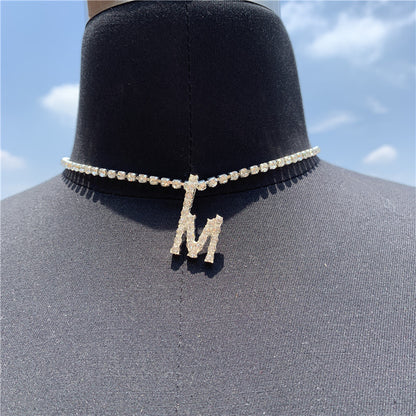 2025 0225  English letter necklace ins women's New with rhinestone pendant simple alloy neck chain necklace