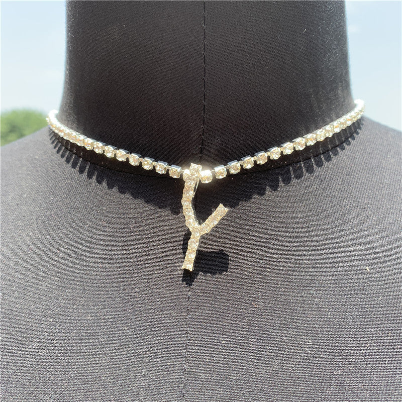 2025 0225  English letter necklace ins women's New with rhinestone pendant simple alloy neck chain necklace