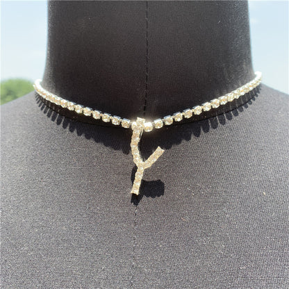 2025 0225  English letter necklace ins women's New with rhinestone pendant simple alloy neck chain necklace